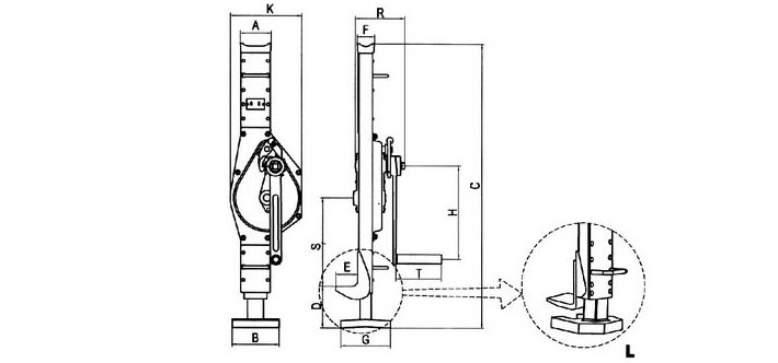 低位手搖千斤頂結構尺寸圖片