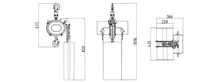 DUKE CH-1000舞臺環(huán)鏈電動葫蘆結(jié)構(gòu)尺寸圖片