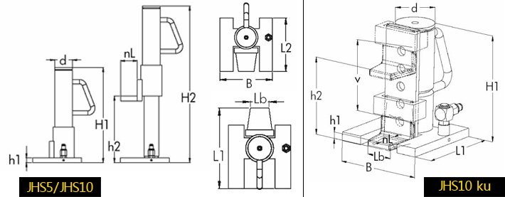 JHS分離爪式千斤頂結構尺寸圖片