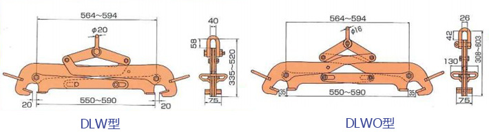 鷹牌DLW?DLWO型圓鐵桶用夾鉗結(jié)構(gòu)尺寸圖片