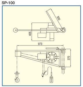 SP-100型帶強(qiáng)力臂小金剛提升機(jī)尺寸圖