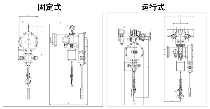 氣體防爆電動葫蘆尺寸圖