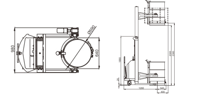 LYL450-S半電動(dòng)不銹鋼油桶翻轉(zhuǎn)車尺寸圖