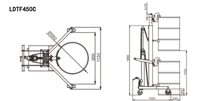 LDTF450C液壓稱重油桶搬運車尺寸圖