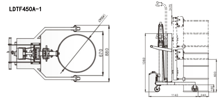 LDTF450A-1液壓稱重油桶搬運車尺寸圖