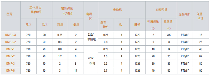 DMP型電動液壓泵技術(shù)參數(shù)